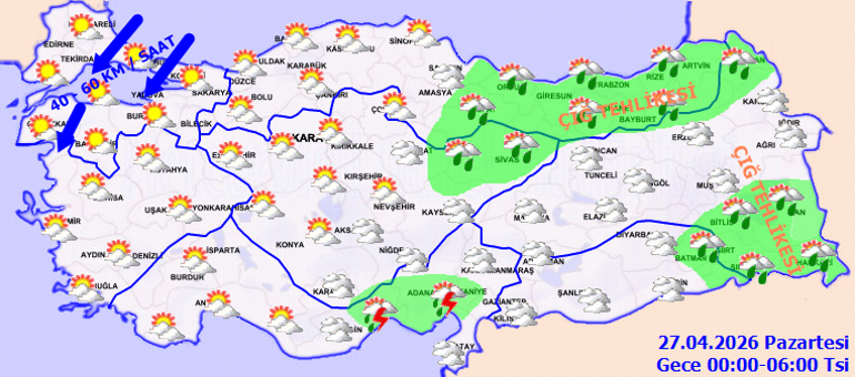 Bugünün Hava durumu tahminleri il il 27 Nisan 2026 | Yeni haftada hava nasıl olacak Bugün yağmur var mı Meteorolojiden son dakika uyarı: Sağanak yağış geri geliyor