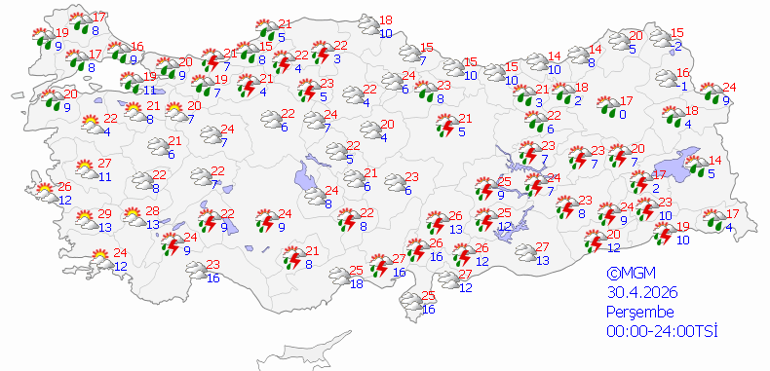 Bugün (30 Nisan) hava nasıl olacak İstanbulda yağmur var mı Son dakika hava durumu tahminleri il il yayınlandı Meteoroloji ve İçişleri Bakanlığından cuma günü uyarısı
