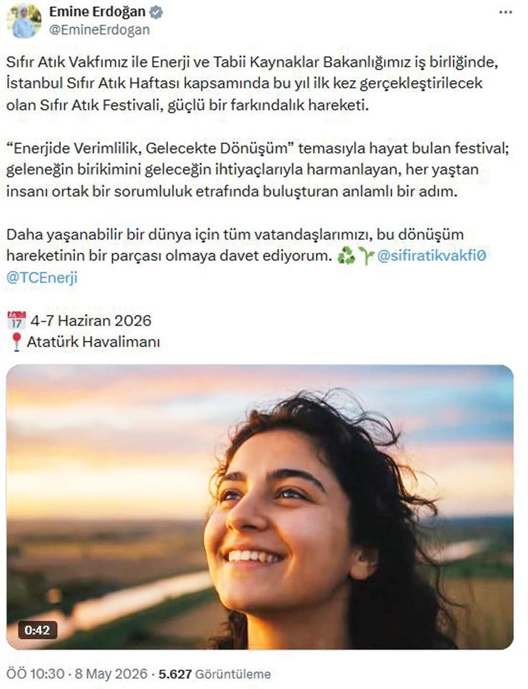 Emine Erdoğandan ‘sıfır atık festivali’ne davet