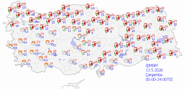 Son dakika hava durumu tahminleri il il Meteoroloji| Bugün (13 Mayıs) hava nasıl olacak İstanbulda yağmur var mı Meteorolojiden yağış uyarısı