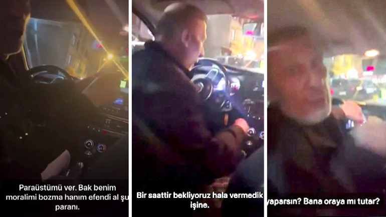Bıktım sizin gibilerden | İstanbulda taksicinin kadın yolcuya saldırdığı anlar kamerada