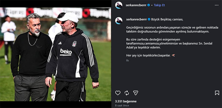 Beşiktaşta gece yarısı bir ayrılık daha Serkan Reçber görevinden ayrıldı