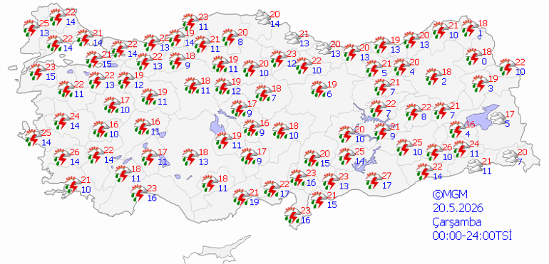 Son dakika yağış uyarısı | Bugün (20 Mayıs) hava nasıl olacak Yağmur yağacak mı Meteoroloji hava durumu tahminleri il il yayınlandı İstanbul ve birçok ilde etkili olacak...