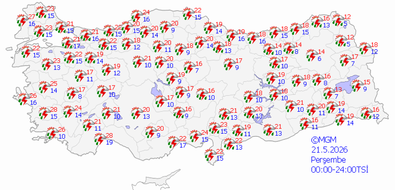 Bugün (21 Mayıs) hava nasıl olacak İstanbulda yağmur var mı, havalar ne zaman ısınacak Meteorolojiden İstanbul ve birçok ile yeni uyarı İşte il il hava durumu raporları