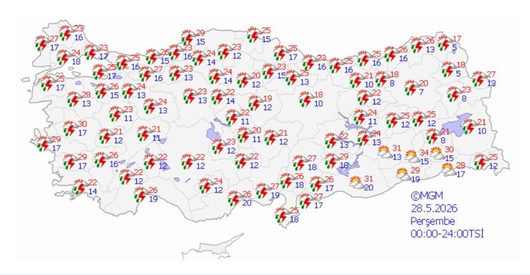 Meteoroloji il il uyardı: Sarı kodlu alarm verildi Fırtına, sel , dolu ve hortum tehlikesi