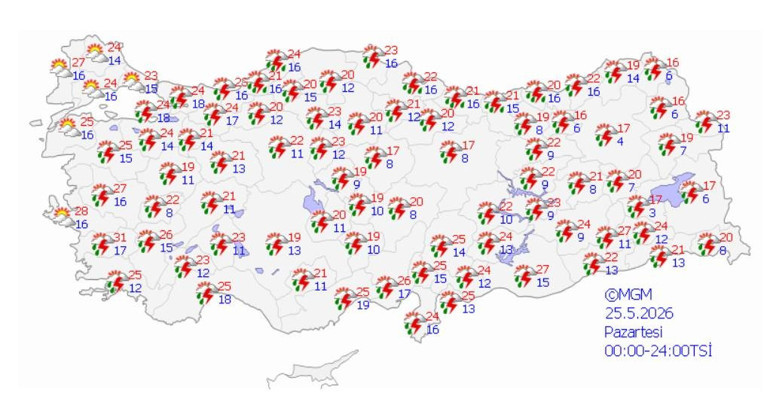Meteoroloji il il uyardı: Sarı kodlu alarm verildi Fırtına, sel , dolu ve hortum tehlikesi