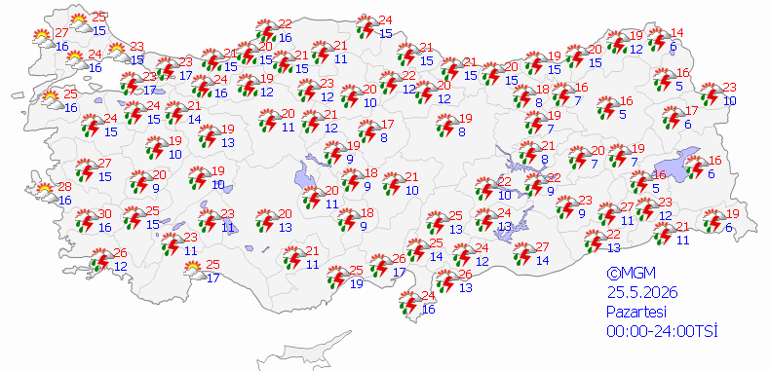 Son dakika hava durumu tahminleri il il | Bugün (25 Mayıs) hava nasıl olacak İstanbulda yeni haftada yağmur yağacak mı Meteorolojiden 5 ile sağanak yağış uyarısı