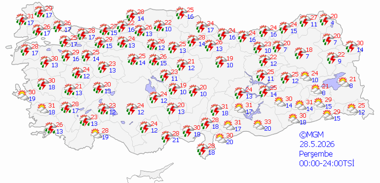 GÜNÜN SON DAKİKA HAVA DURUMU UYARISI | Bugün hava nasıl olacak Bayramın 2. günü yağmur yağacak mı Meteoroloji duyurdu: İstanbul ve birçok ile sağanak geliyor İşte il il 28 Mayıs hava durumu tahminleri