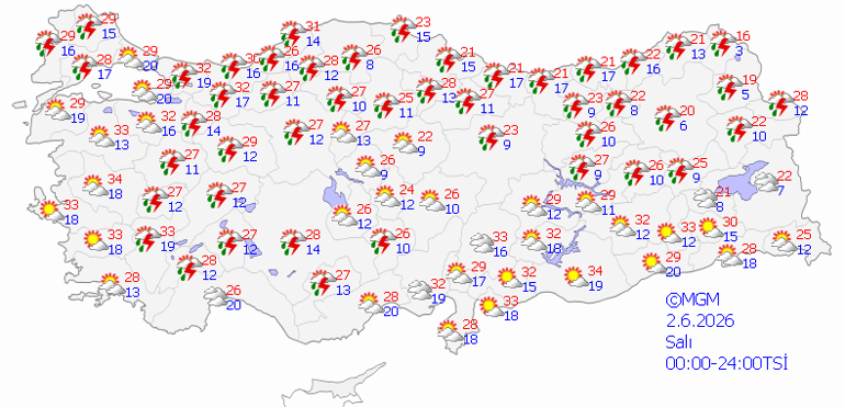 HAVA DURUMU TAHMİNLERİ İL İL | Bugün (2 Haziran) hava nasıl olacak Bu hafta yağmur yağacak mı Meteorolojiden Ankara ve birçok ile son dakika sağanak uyarısı