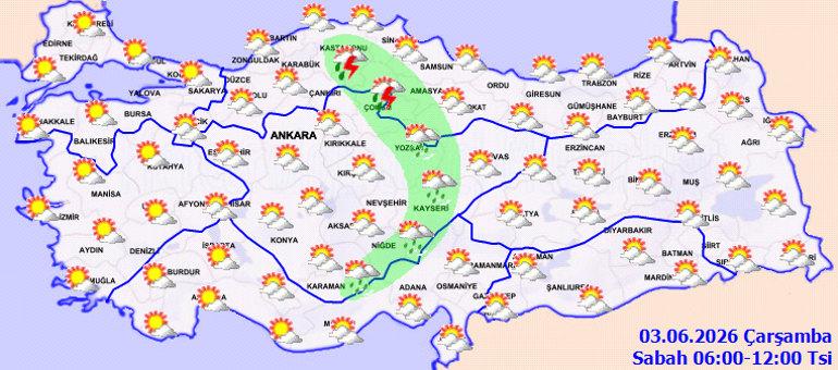 Bugün (3 Haziran) hava nasıl olacak Yağmur yağacak mı Meteoroloji duyurdu 4 il için sarı kodlu uyarı İşte il il hava durumu raporları