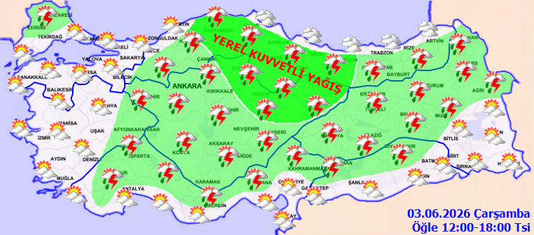 Bugün (3 Haziran) hava nasıl olacak Yağmur yağacak mı Meteoroloji duyurdu 4 il için sarı kodlu uyarı İşte il il hava durumu raporları