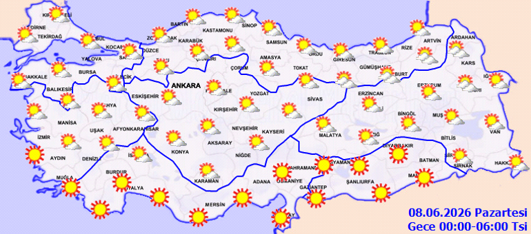 Son dakika hava durumu tahminleri il il | Yeni haftada hava nasıl olacak Sıcaklar bastırdı Bugün (8 Haziran) yağmur var mı Meteorolojiden Ankara ve birçok ile sağanak uyarısı