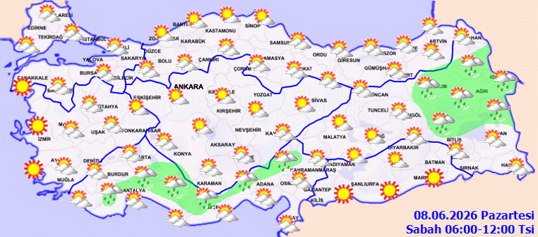 Son dakika hava durumu tahminleri il il | Yeni haftada hava nasıl olacak Sıcaklar bastırdı Bugün (8 Haziran) yağmur var mı Meteorolojiden Ankara ve birçok ile sağanak uyarısı