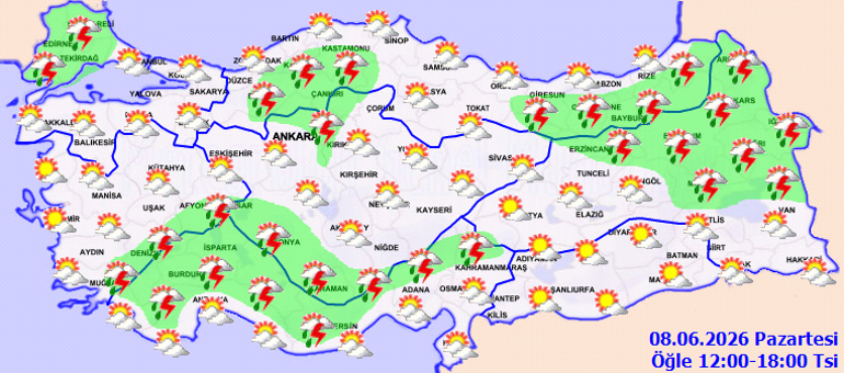 Son dakika hava durumu tahminleri il il | Yeni haftada hava nasıl olacak Sıcaklar bastırdı Bugün (8 Haziran) yağmur var mı Meteorolojiden Ankara ve birçok ile sağanak uyarısı