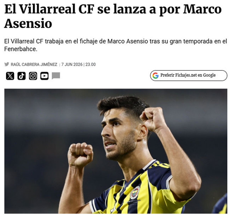 Fenerbahçeli Asensioya yeni talip 3 İspanyol oldu