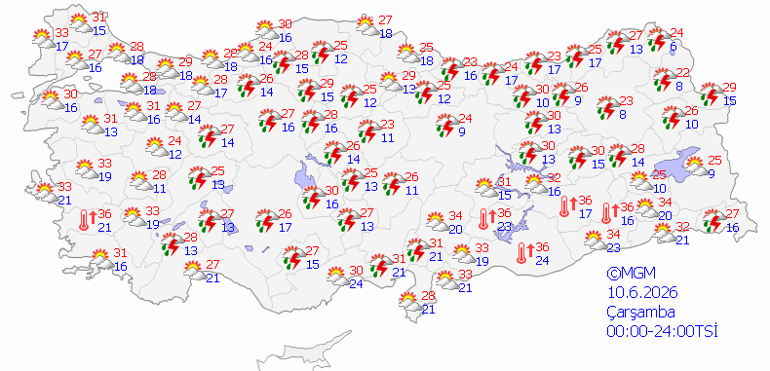 Son dakika hava durumu tahminleri il il | Bugün (10 Haziran) hava nasıl olacak Yağmur yağacak mı Meteorolojiden 9 ile sağanak yağış uyarısı