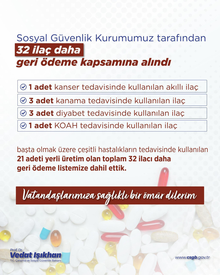  32 ilaç daha geri ödeme listesine alındı
