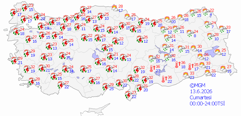 Son dakika hava durumu tahminleri il il | Bugün (13 Haziran) hava nasıl olacak Hafta sonu yağmur yağacak mı Meteoroloji ve İçişleri Bakanlığından bazı iller için sarı kodlu uyarı