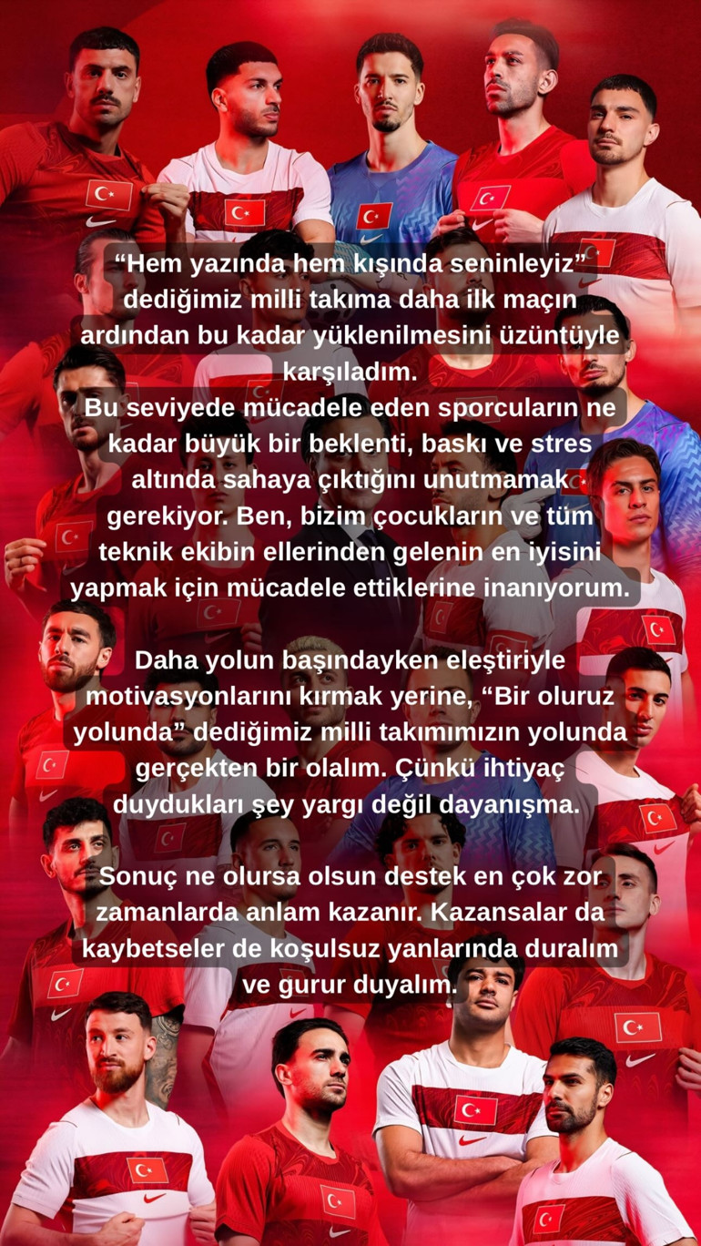 Tarkandan Milli Takıma destek: İhtiyaç duydukları şey yargı değil dayanışma
