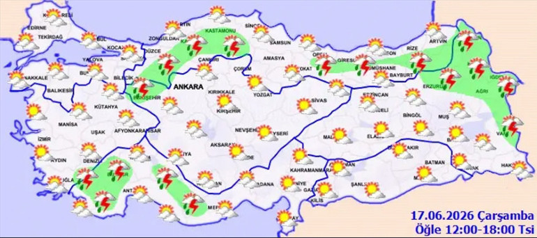 Meteorolojiden birçok bölge için yerel sağanak yağış uyarısı
