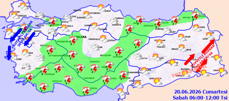 Kuvvetli yağış, fırtına ve toz taşınımı...
