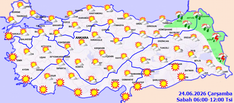  Sıcaklık mevsim normallerinin üzerinde, Doğuda sağanak var