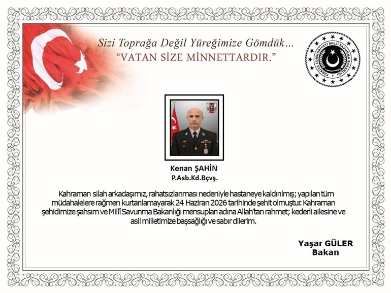  Bir kahraman silah arkadaşımız şehit oldu