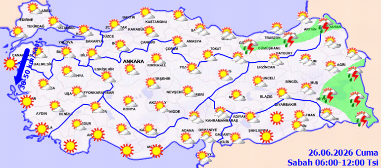 26 Haziran Cuma hava durumu raporu... Sağanak yağış, kuvvetli rüzgar ve sıcak hava uyarısı