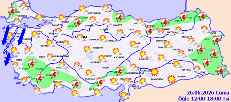 26 Haziran Cuma hava durumu raporu... Sağanak yağış, kuvvetli rüzgar ve sıcak hava uyarısı