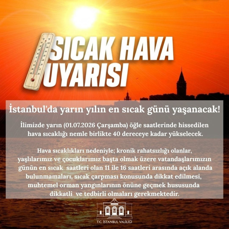 İstanbul Valiliğinden sıcak hava uyarısı