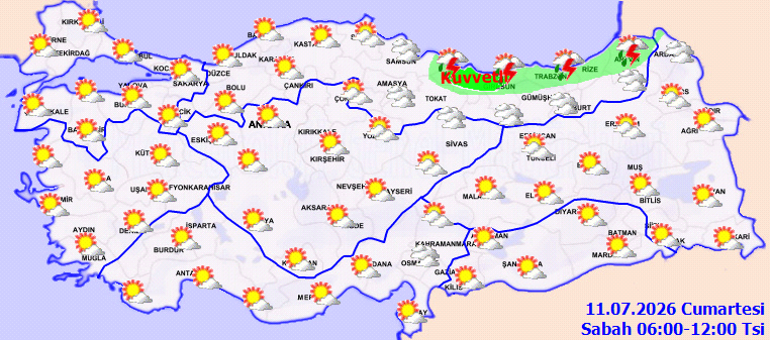 11 Temmuz hava durumu raporu Meteorolojiden kuvvetli yağış uyarısı