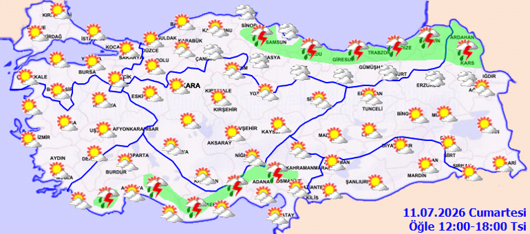 11 Temmuz hava durumu raporu Meteorolojiden kuvvetli yağış uyarısı