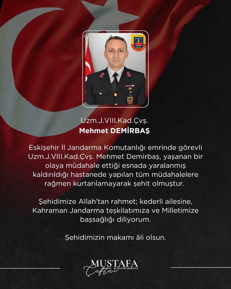 Bakan Çiftçi acı haberi duyurdu Uzman çavuş, rastgele ateş açan şüpheliye müdahale sırasında şehit oldu
