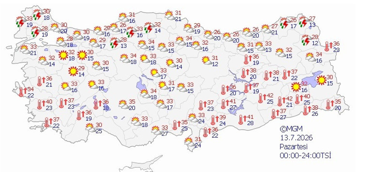 Bugün (13 Temmuz) hava nasıl olacak İstanbul, İzmir, Ankara il il hava durumu raporları 13 Temmuz 2026