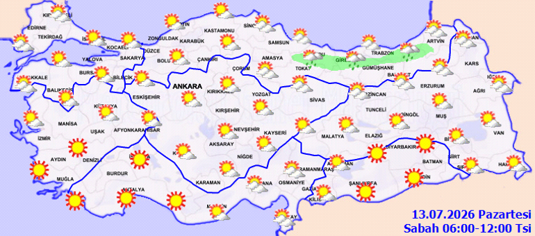 İşte 13 Temmuz 2026 hava durumu raporu...