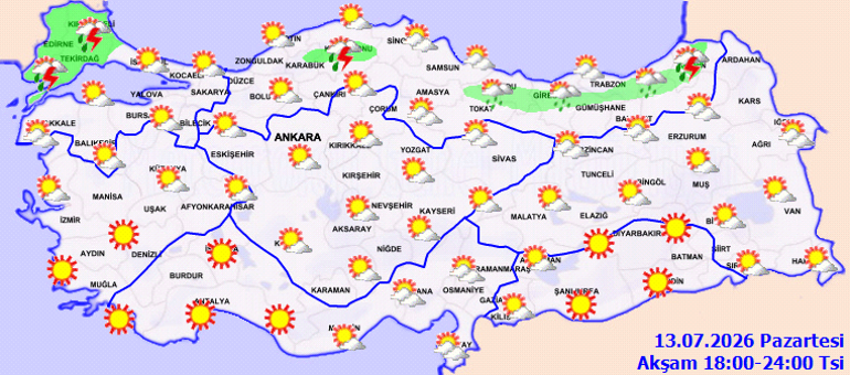 İşte 13 Temmuz 2026 hava durumu raporu...