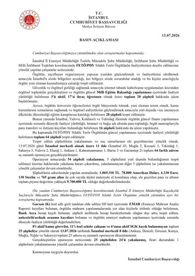 81 ilde FETÖ operasyonu: 968 şüpheli hakkında gözaltı kararı
