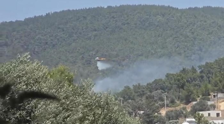 Bodrumda otluk alanda çıkıp ormana sıçrayan yangın söndürüldü