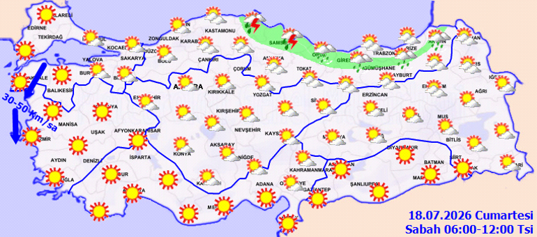 Meteorolojiden kuvvetli yağış ve kuvvetli rüzgar uyarısı İşte 18 Temmuz 2026 hava durumu raporu...