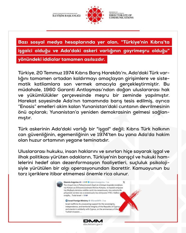 Dezenformasyonla Mücadele Merkezinden Kıbrıs açıklaması