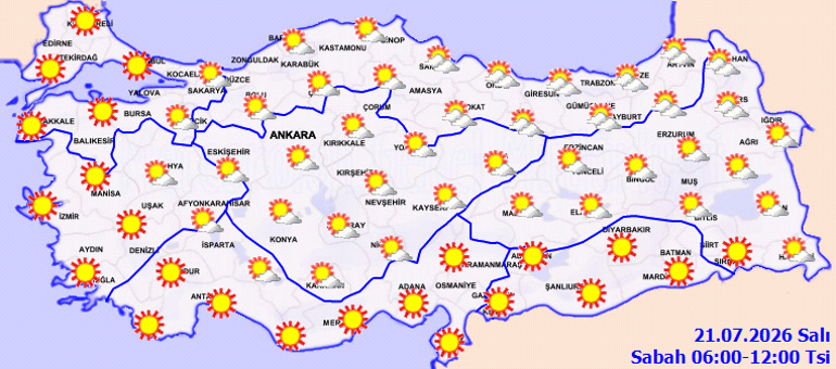 Meteoroloji 21 Temmuz 2026 hava durumu raporunu açıkladı Sıcak hava uyarısı...