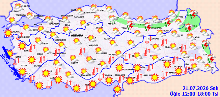 Meteoroloji 21 Temmuz 2026 hava durumu raporunu açıkladı Sıcak hava uyarısı...