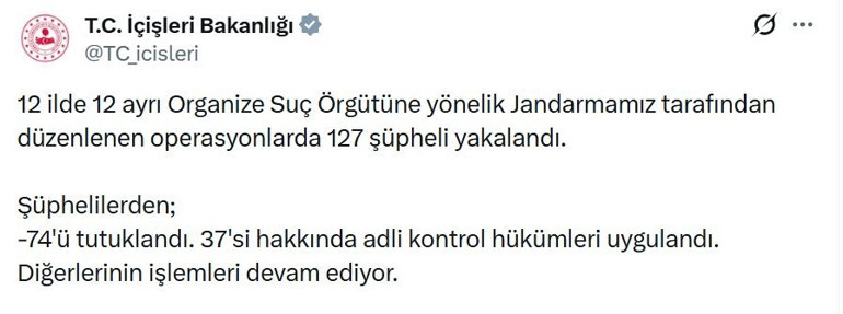  12 ilde suç örgütlerine darbe