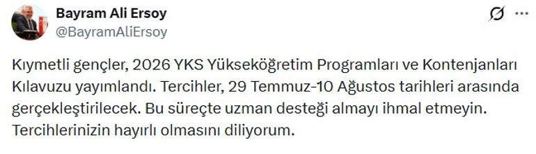  Takvim ve kontenjan kılavuzu belli oldu