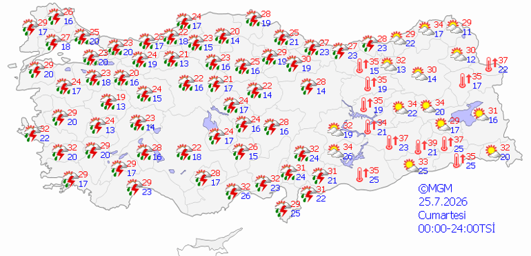 Yarına dikkat Çok kuvvetli yağış kapıda... 35 il için sarı ve turuncu kodlu uyarı