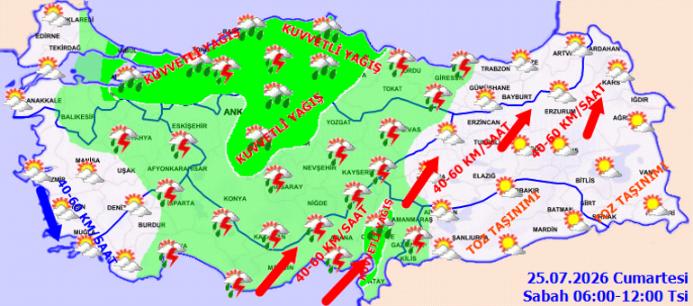 Meteorolojiden kuvvetli yağış, fırtına, toz taşınımı uyarısı