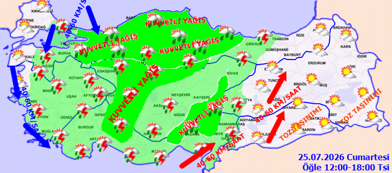 Meteorolojiden kuvvetli yağış, fırtına, toz taşınımı uyarısı