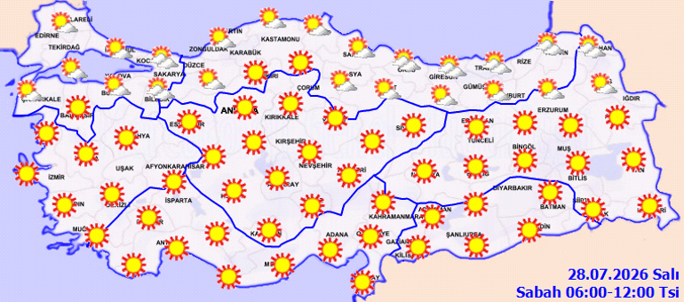 28 Temmuz hava durumu raporu | Hava sıcaklığı 41 dereceye kadar çıkacak, 4 bölgede kuvvetli rüzgar etkili olacak