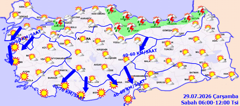 29 Temmuz hava durumu raporu | Meteorolojiden 14 il için sarı kodlu fırtına uyarısı Kuzeyde kuvvetli yağış, güneyde kavurucu sıcaklar etkili olacak