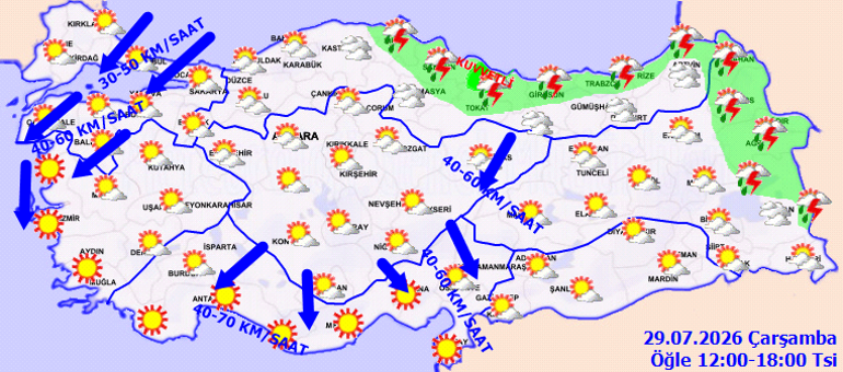 29 Temmuz hava durumu raporu | Meteorolojiden 14 il için sarı kodlu fırtına uyarısı Kuzeyde kuvvetli yağış, güneyde kavurucu sıcaklar etkili olacak